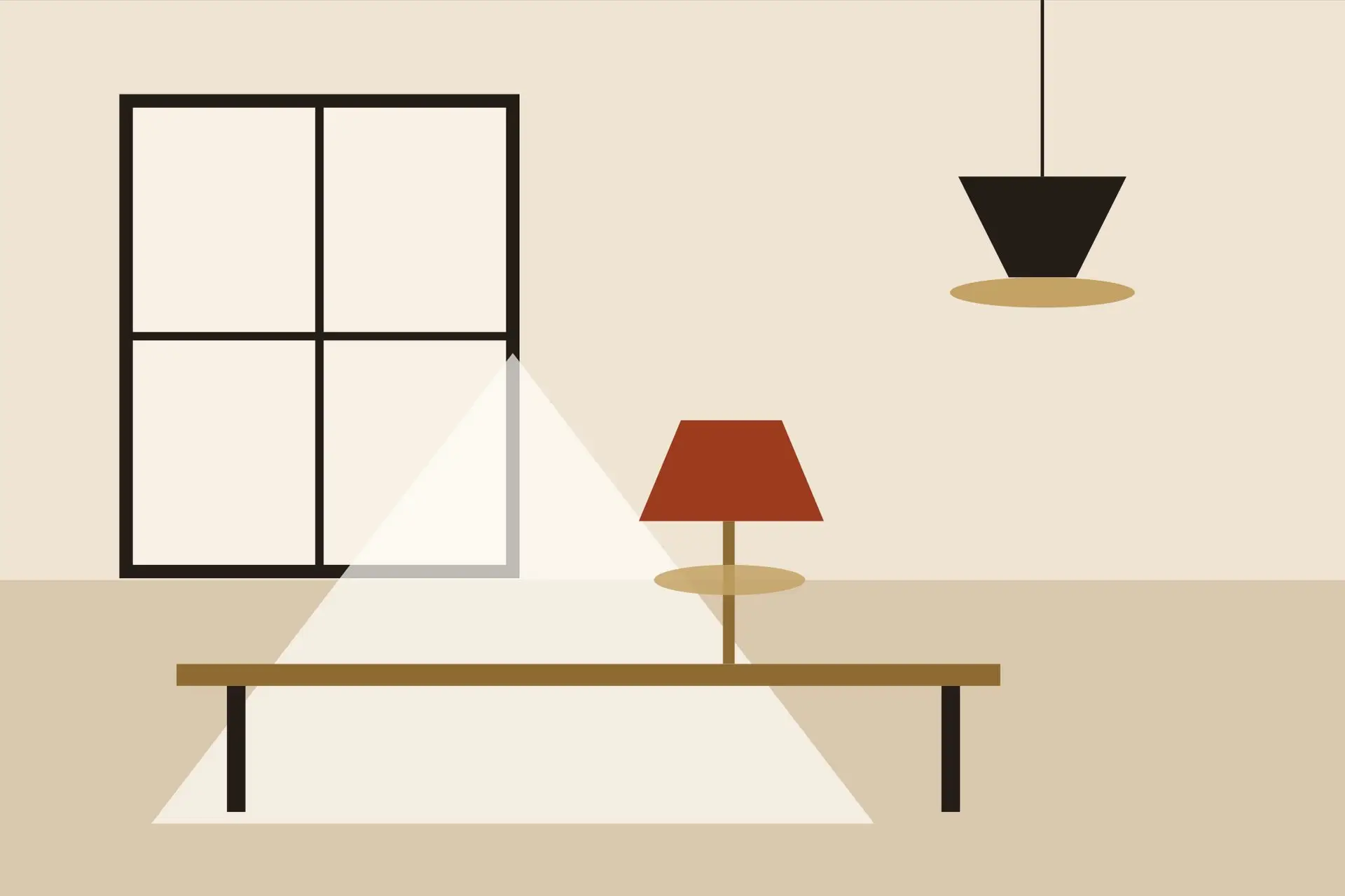 L'établi de l'atelier, avec une lampe en laiton sous la fenêtre